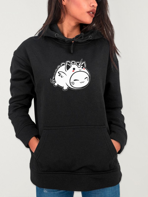 Hoodie Donna Nero Cat Unicorn