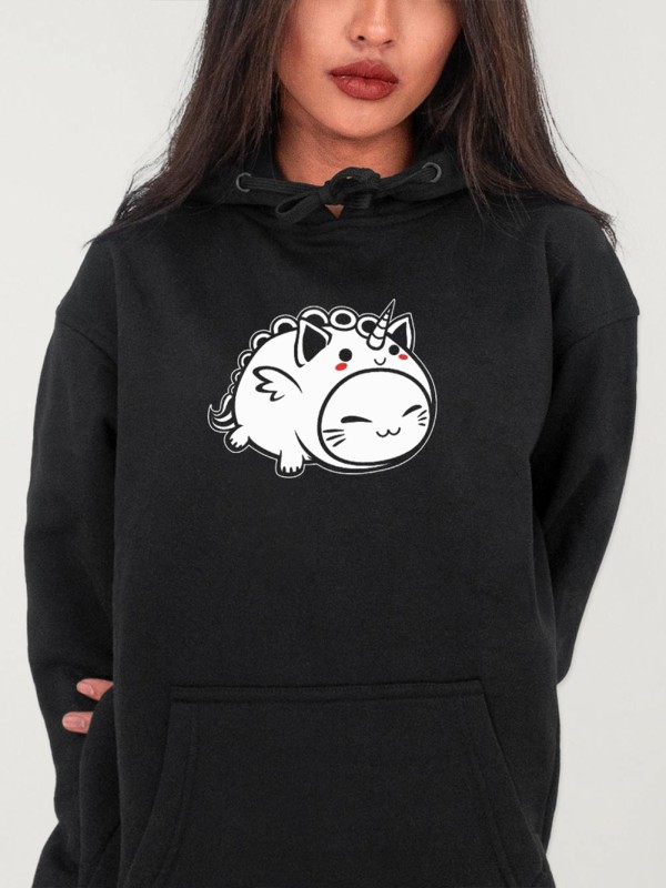 Hoodie Donna Nero Cat Unicorn