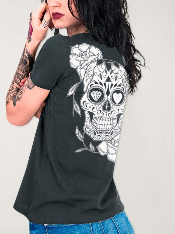 T-shirt Femme Ébène Mexican Skull